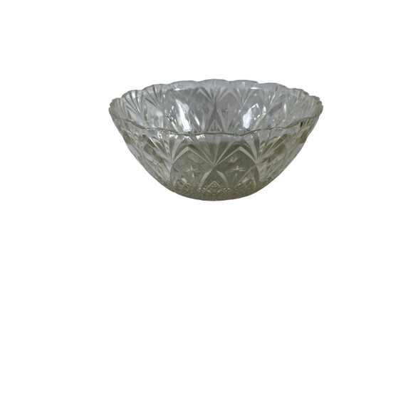 VTG Clear Glass Berry Bowl Pineapple And Stars Scalloped Rim Heavy Yellow Tint - Picture 6 of 7